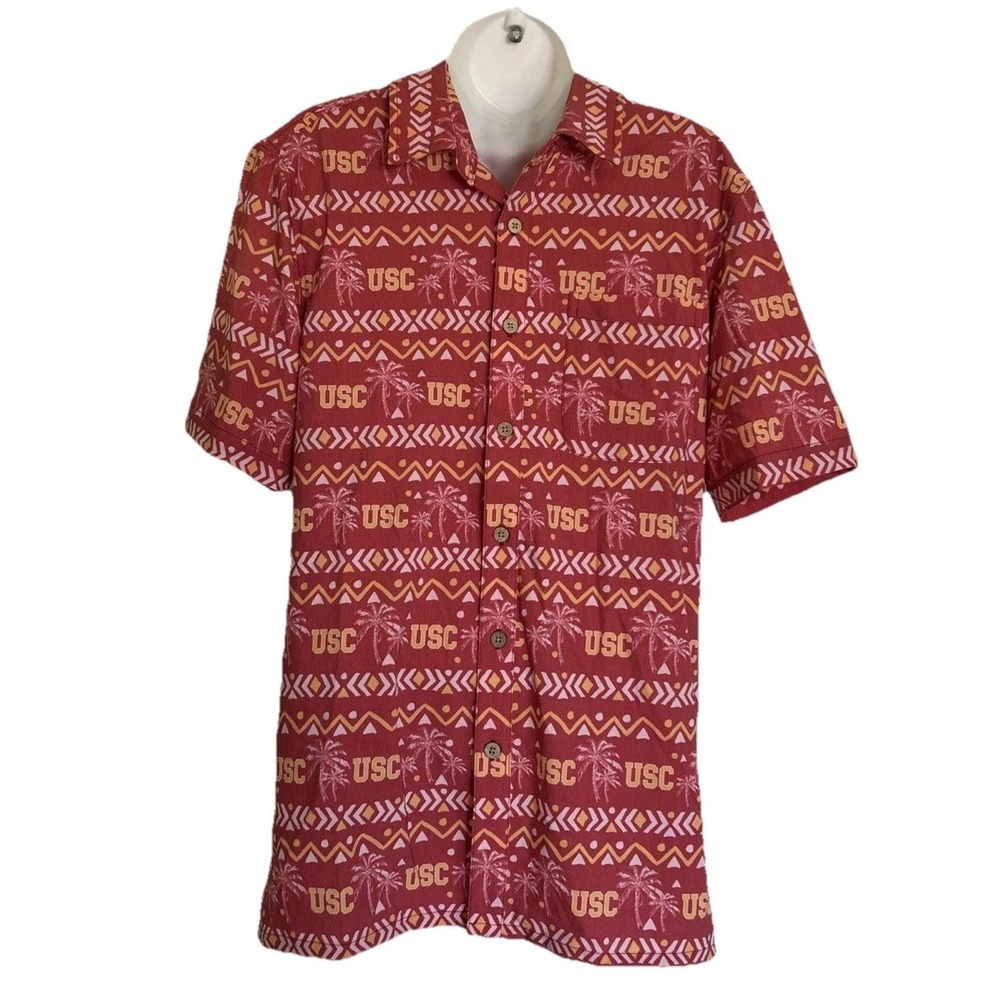 NEW Tellum + Chop USC Trojans Hawaiian Shirt Men's S Palm Trees Red